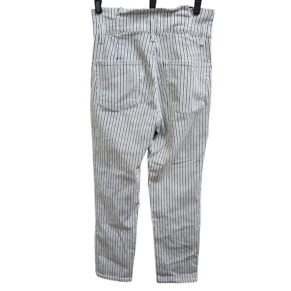 Frame Jeans Womens Size 28 Black White Railroad Stripe Belted Pleated Paperbag - Picture 5 of 11